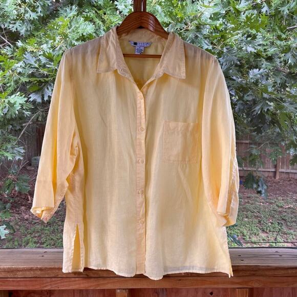 Carole Little Women's Butter Yellow 100% Linen Button Front Top Size 3X - Picture 1 of 8